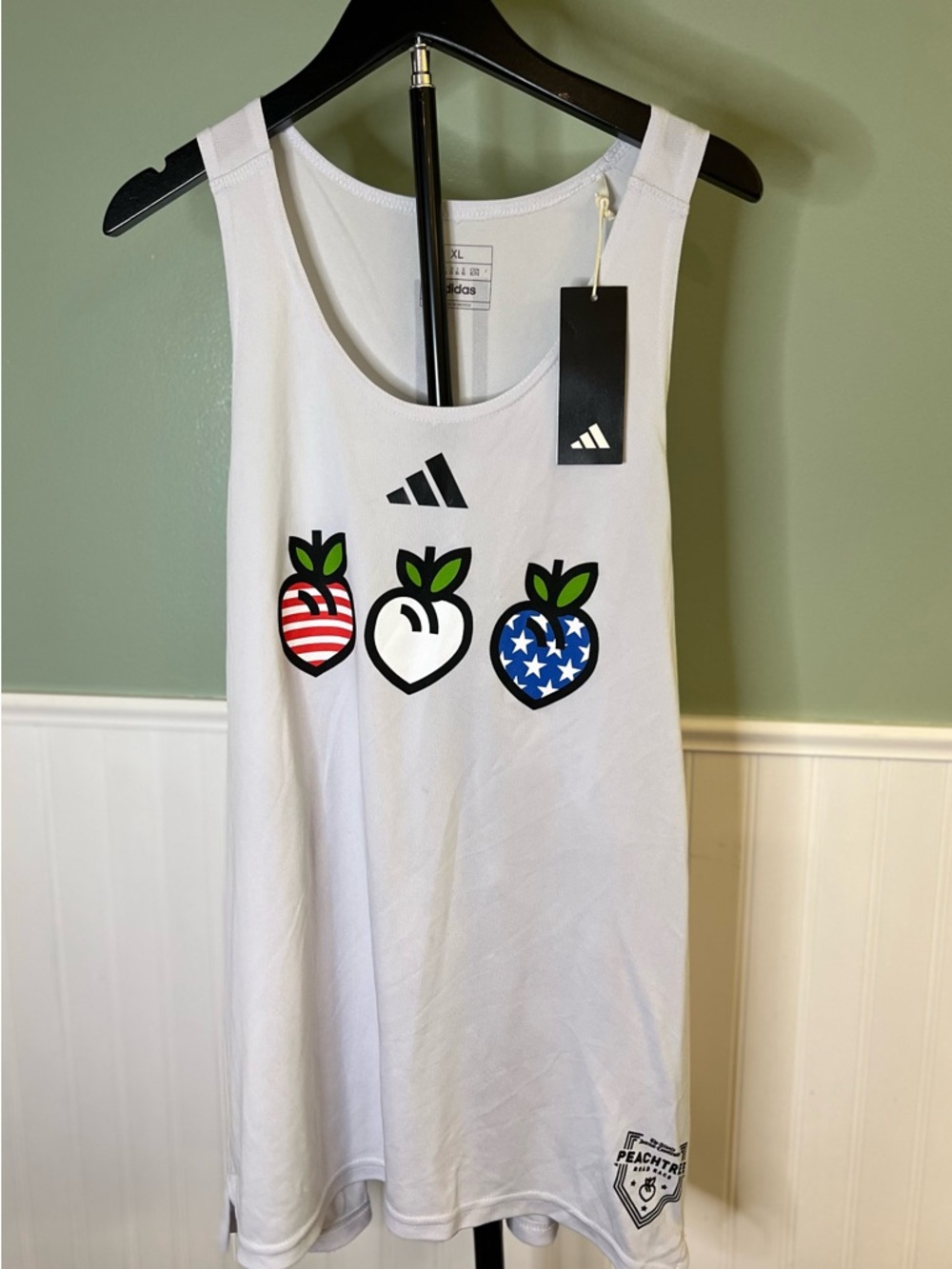NWT-Men’s adidas White Tank w/ Patriotic Flag Fruit Graphics. Size XL